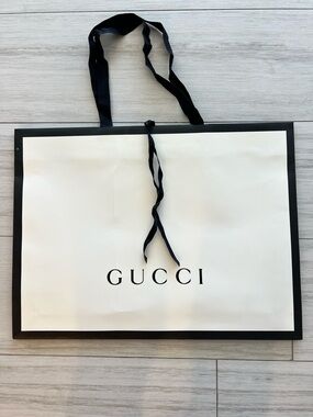 Gucci Cream and Black Logo Gift Bag with Ribbon Handles